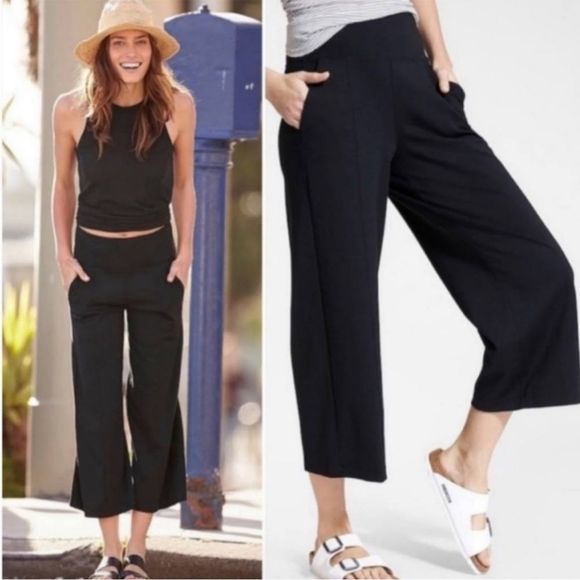 Athleta Brooklyn Wide Leg Crop Pant Women's Black Size 2 - Picture 3 of 14